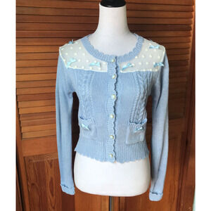J-fashion Lolita Victorian Kawaii Gyaru Dollcore Blue & White Cardigan Sweater S